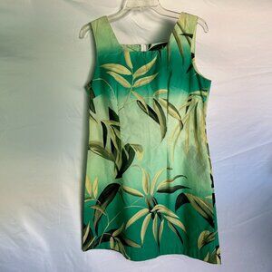 VTG shannon marie women cotton hawaiian dress L teal, palm tropical vacation